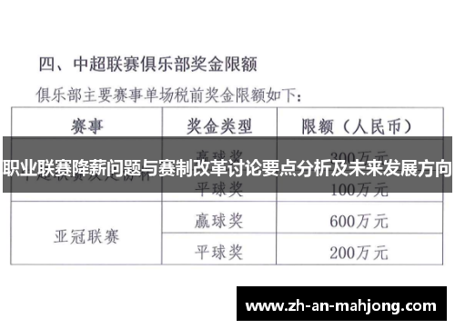 职业联赛降薪问题与赛制改革讨论要点分析及未来发展方向